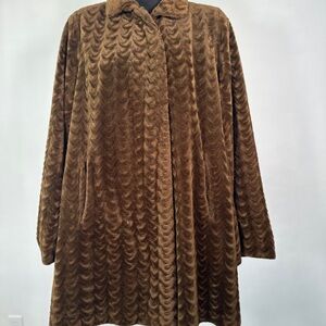 Vintage Faux Fur Midi Coat: 80s Does 40s Brown Swing Jacket M/L